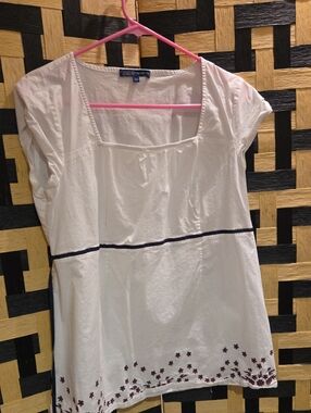 Thyme Maternity White Square Neck Embroidered Short Sleeve Tunic